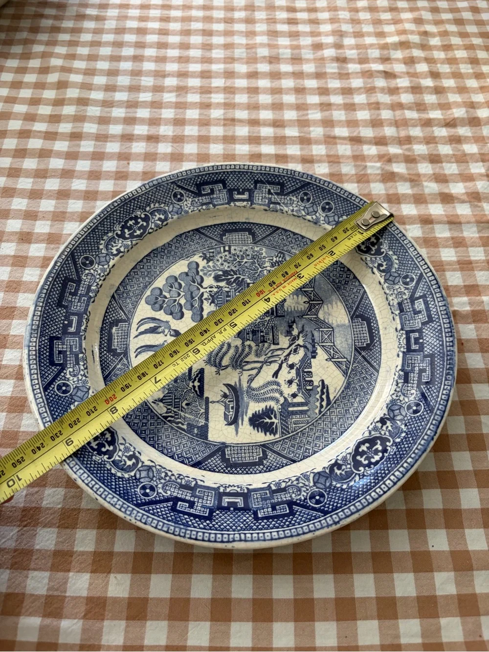 Vintage Blue and White Willow-Style Decorative Dinner Plate